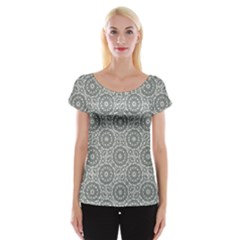 Grey Ornate Decorative Pattern Cap Sleeve Tops by dflcprints