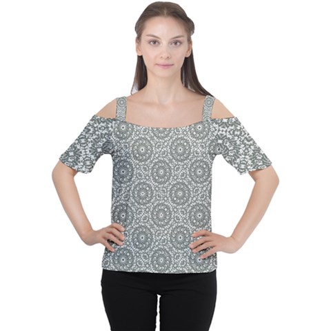 Grey Ornate Decorative Pattern Cutout Shoulder Tee by dflcprints