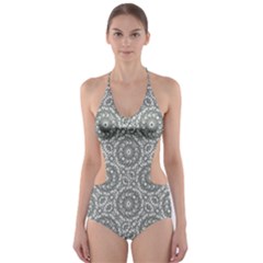 Grey Ornate Decorative Pattern Cut-out One Piece Swimsuit by dflcprints