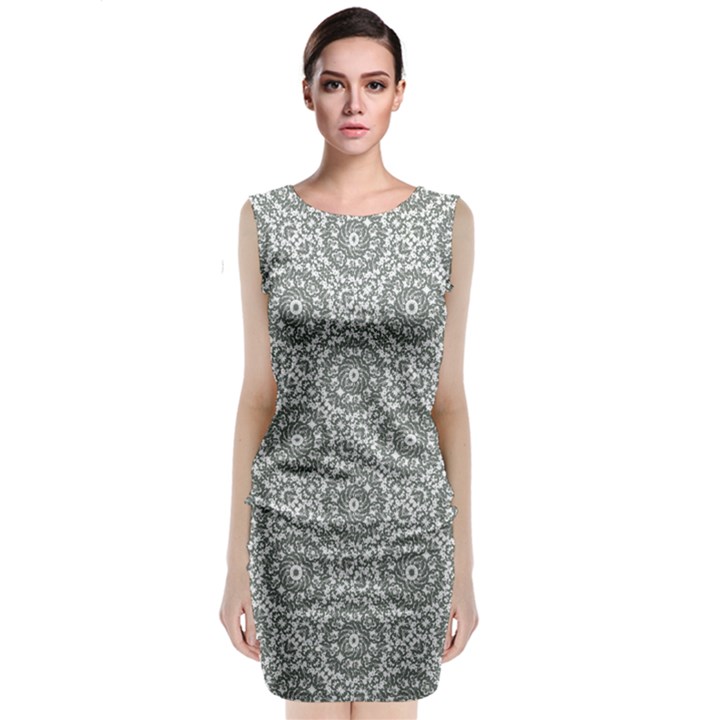 Grey Ornate Decorative Pattern Classic Sleeveless Midi Dress