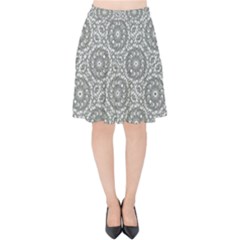 Grey Ornate Decorative Pattern Velvet High Waist Skirt by dflcprints