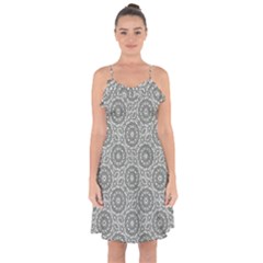 Grey Ornate Decorative Pattern Ruffle Detail Chiffon Dress by dflcprints