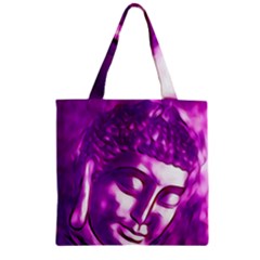 Purple Buddha Art Portrait Zipper Grocery Tote Bag by yoursparklingshop