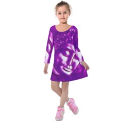 Purple Buddha Art Portrait Kids  Long Sleeve Velvet Dress by yoursparklingshop