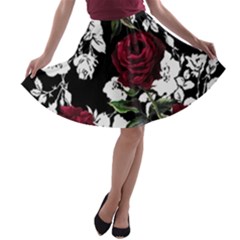 Red Roses Print A-line Skater Skirt