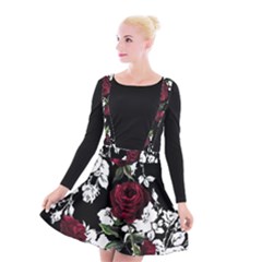 Red Roses Print Suspender Skater Skirt