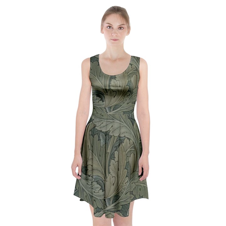 Vintage Background Green Leaves Racerback Midi Dress