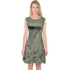 Vintage Background Green Leaves Capsleeve Midi Dress by Nexatart