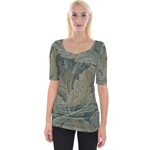 Vintage Background Green Leaves Wide Neckline Tee by Nexatart