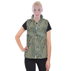 Vintage Background Green Leaves Women s Button Up Vest