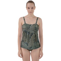 Vintage Background Green Leaves Twist Front Tankini Set by Nexatart