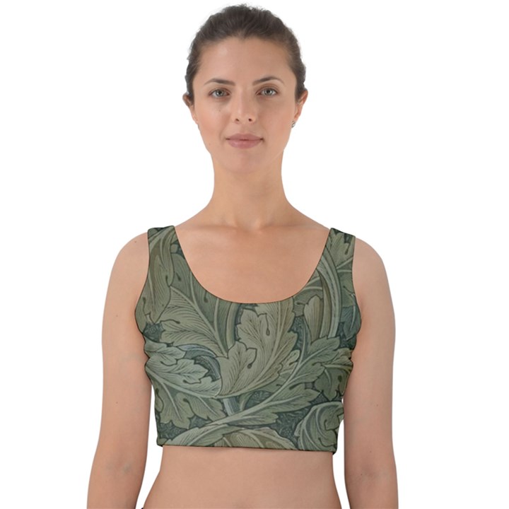 Vintage Background Green Leaves Velvet Crop Top