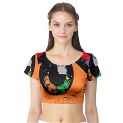 Eyes Makeup Human Drawing Color Short Sleeve Crop Top by Nexatart