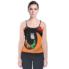 Eyes Makeup Human Drawing Color Velvet Spaghetti Strap Top