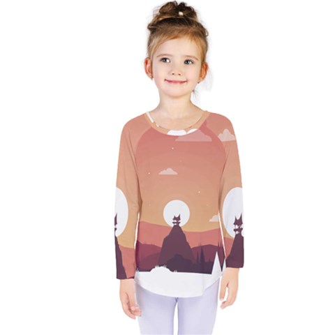 Design Art Hill Hut Landscape Kids  Long Sleeve Tee by Nexatart