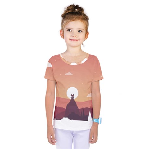 Design Art Hill Hut Landscape Kids  One Piece Tee by Nexatart