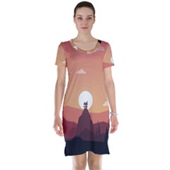 Design Art Hill Hut Landscape Short Sleeve Nightdress by Nexatart