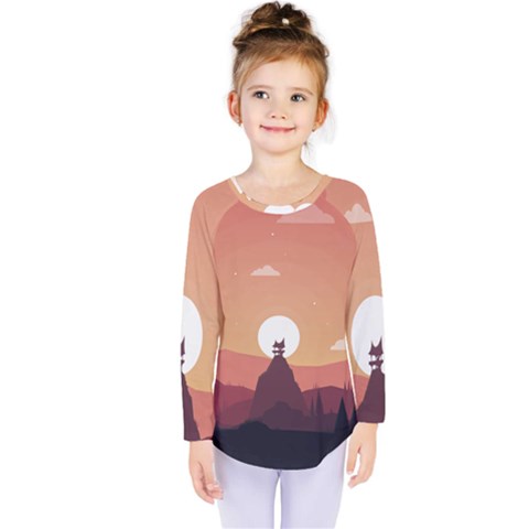 Design Art Hill Hut Landscape Kids  Long Sleeve Tee by Nexatart