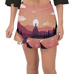 Design Art Hill Hut Landscape Fishtail Mini Chiffon Skirt