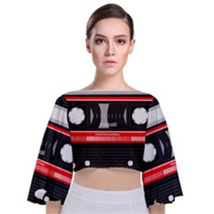 Compact Cassette Musicassette Mc Tie Back Butterfly Sleeve Chiffon Top by Nexatart