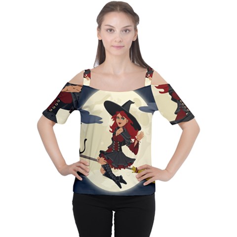 Witch Witchcraft Broomstick Broom Cutout Shoulder Tee by Nexatart