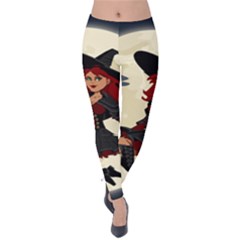 Witch Witchcraft Broomstick Broom Velvet Leggings by Nexatart