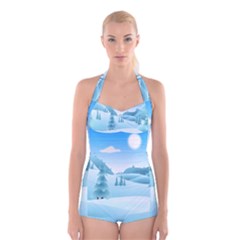 Landscape Winter Ice Cold Xmas Boyleg Halter Swimsuit  by Nexatart