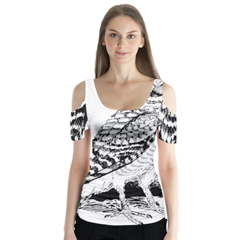 Animal Bird Forest Nature Owl Butterfly Sleeve Cutout Tee  by Nexatart