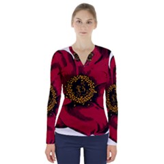 Floral Flower Petal Plant V-neck Long Sleeve Top by Nexatart