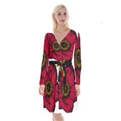 Floral Flower Petal Plant Long Sleeve Velvet Front Wrap Dress by Nexatart