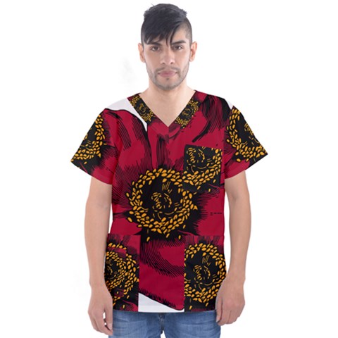 Floral Flower Petal Plant Men s V-neck Scrub Top by Nexatart