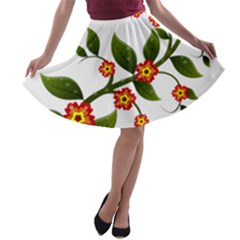 Flower Branch Nature Leaves Plant A-line Skater Skirt by Nexatart