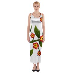 Flower Branch Nature Leaves Plant Fitted Maxi Dress by Nexatart