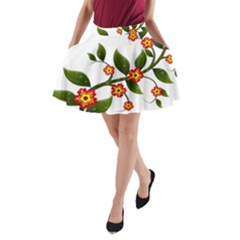 Flower Branch Nature Leaves Plant A-line Pocket Skirt by Nexatart