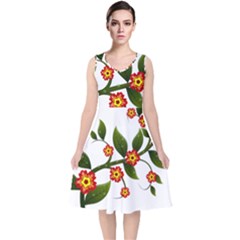 Flower Branch Nature Leaves Plant V-neck Midi Sleeveless Dress  by Nexatart