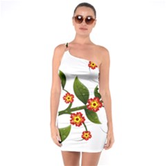 Flower Branch Nature Leaves Plant One Soulder Bodycon Dress by Nexatart