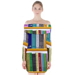 Shelf Books Library Reading Long Sleeve Off Shoulder Dress