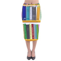 Shelf Books Library Reading Velvet Midi Pencil Skirt by Nexatart