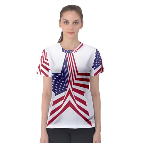 A Star With An American Flag Pattern Women s Sport Mesh Tee by Nexatart