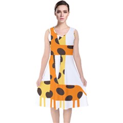 Giraffe Africa Safari Wildlife V-neck Midi Sleeveless Dress  by Nexatart