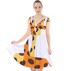 Giraffe Africa Safari Wildlife Cap Sleeve Front Wrap Midi Dress by Nexatart