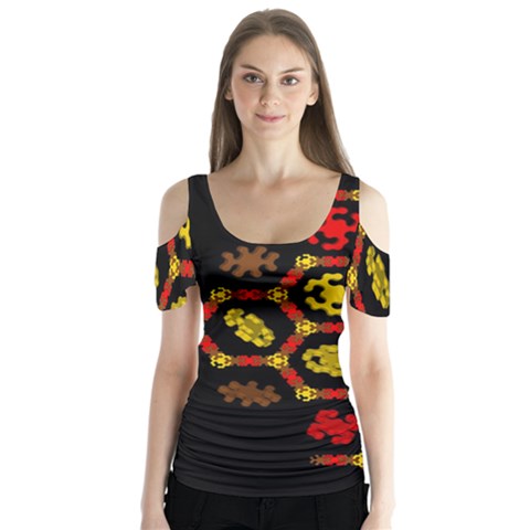 Algorithmic Drawings Butterfly Sleeve Cutout Tee  by Nexatart