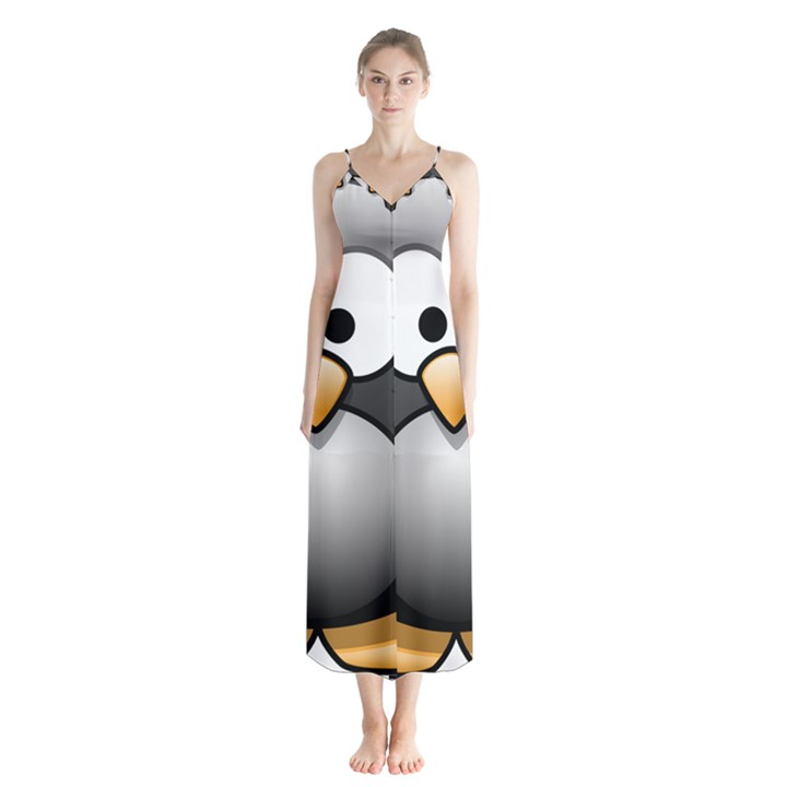 Penguin Birds Aquatic Flightless Button Up Chiffon Maxi Dress