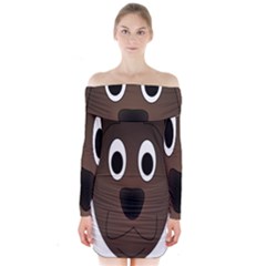 Dog Pup Animal Canine Brown Pet Long Sleeve Off Shoulder Dress by Nexatart