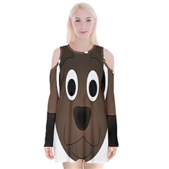 Dog Pup Animal Canine Brown Pet Velvet Long Sleeve Shoulder Cutout Dress by Nexatart