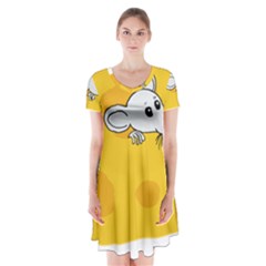 Rat Mouse Cheese Animal Mammal Short Sleeve V-neck Flare Dress by Nexatart