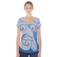 Ram Zodiac Sign Zodiac Moon Star Short Sleeve Front Detail Top by Nexatart