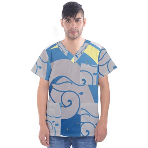 Ram Zodiac Sign Zodiac Moon Star Men s V-neck Scrub Top by Nexatart