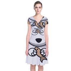 Bear Polar Bear Arctic Fish Mammal Short Sleeve Front Wrap Dress