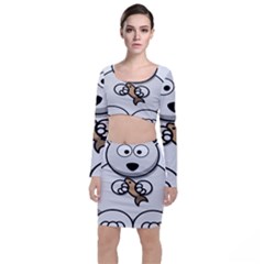 Bear Polar Bear Arctic Fish Mammal Long Sleeve Crop Top & Bodycon Skirt Set